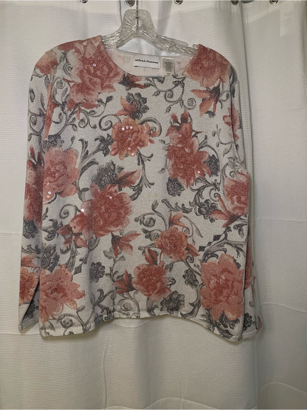 Alfred Dunner Coral Floral Sequin Crewneck Sweater on Ivory